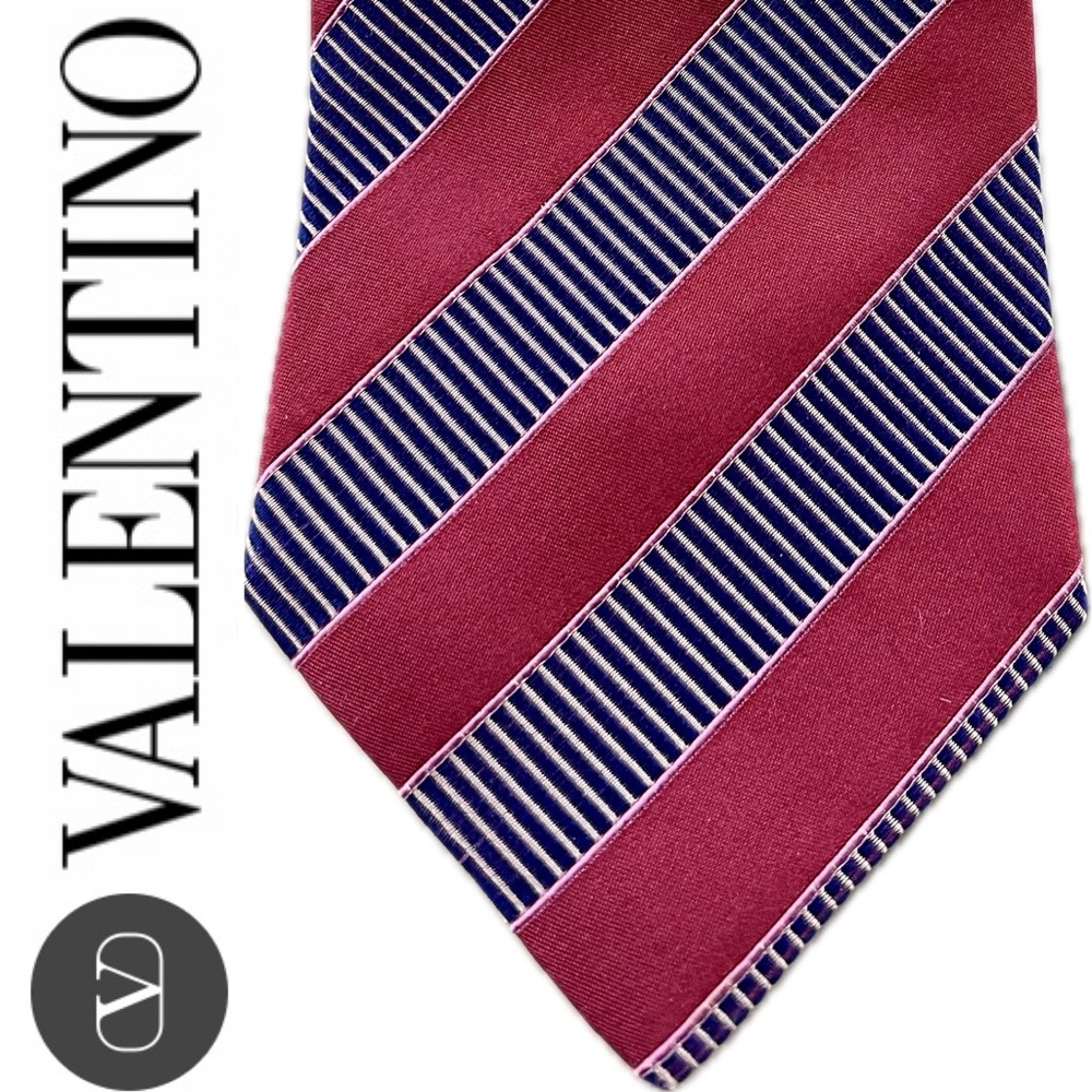 👔Diagonal Striped British Repp Neck Tie Valentino Classic Necktie Crimson Blue